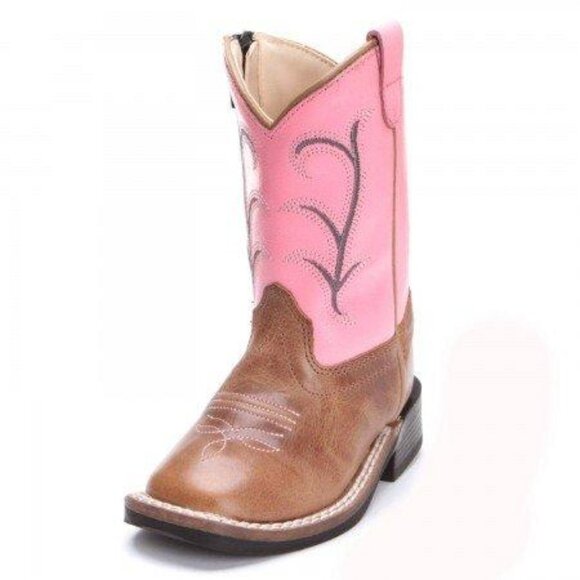 Old West Childrens Tan Canyon Pink Top Square Toe Boot - Picture 2 of 2